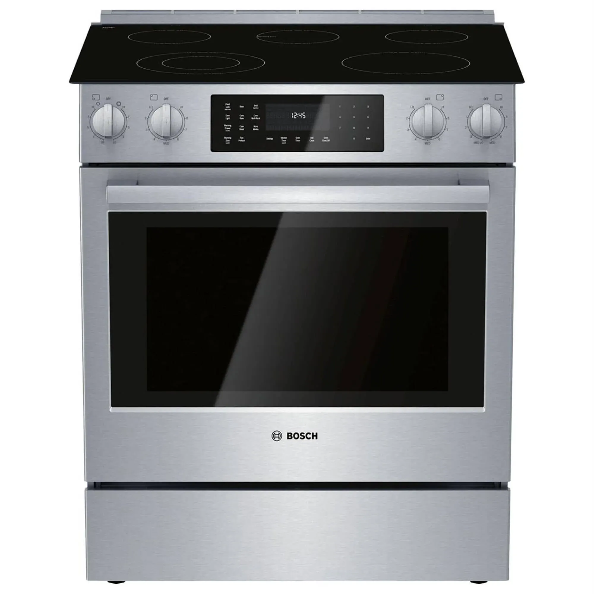 Bosch HEI8056U 800 Series 30 Inch Slide-in Electric Range with 5 Elements, Smoothtop, Self-Cleaning Mode, Warming Drawer, Star K Certified in Stainless Steel