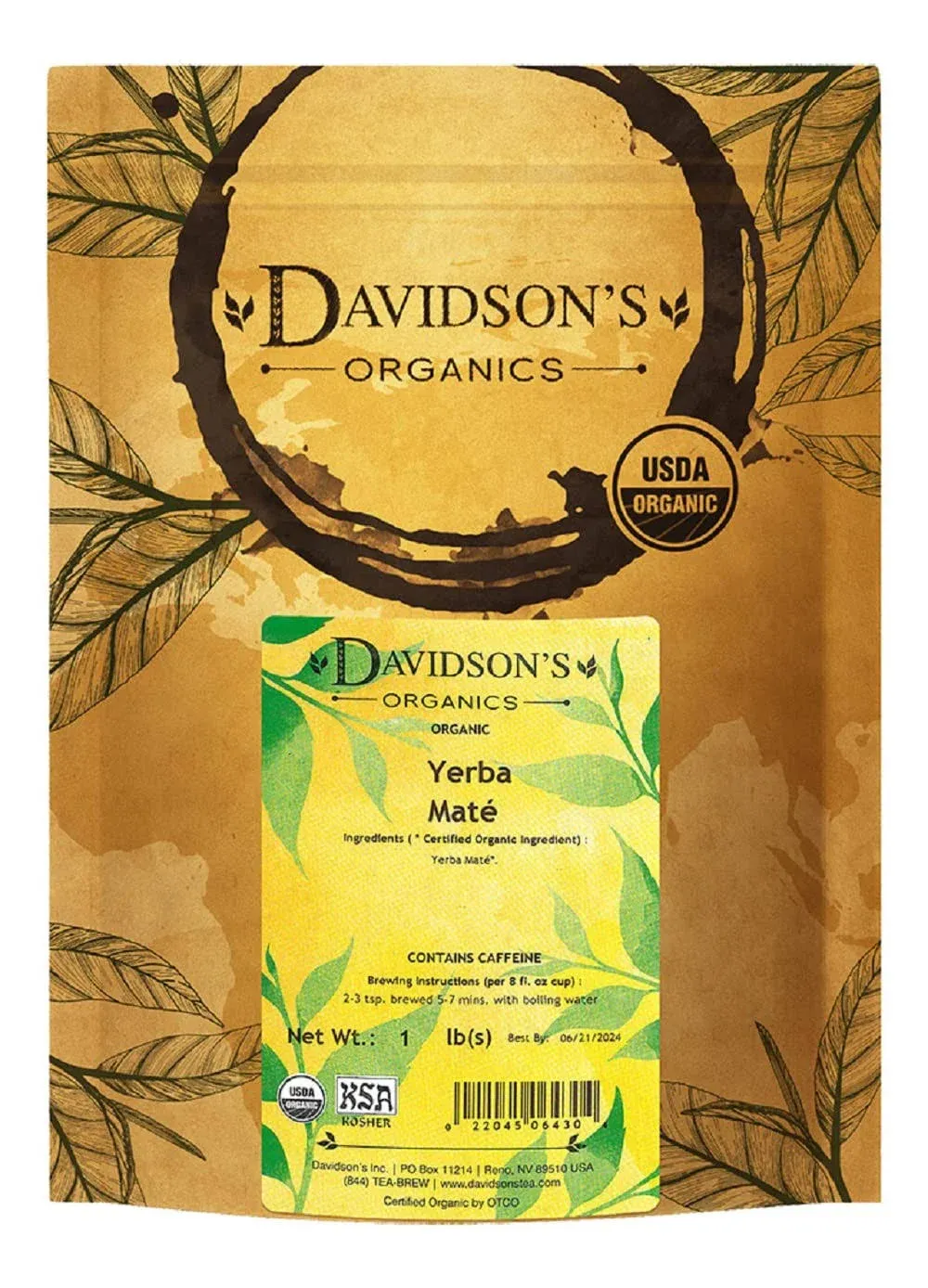 Davidson's Organics, Yerba Mate, Loose Leaf Tea, 16-Ounce Bag