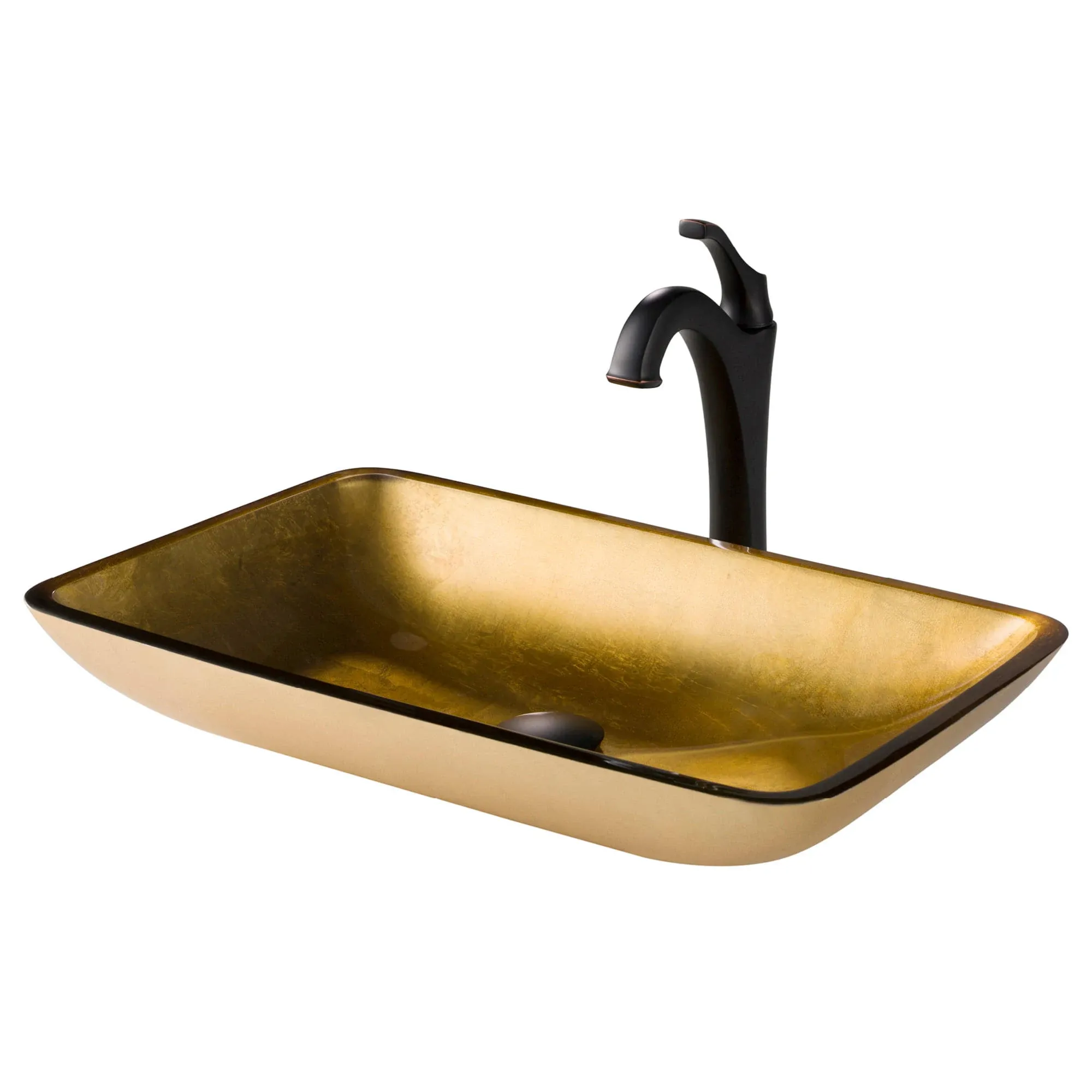 Kraus 22 in. Rectangular Gold Glass Bathroom Vessel Sink with Arlo Faucet