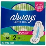 Always Ultra Thin Long Super Pads, Unscented - Size 2 (92 ct.)