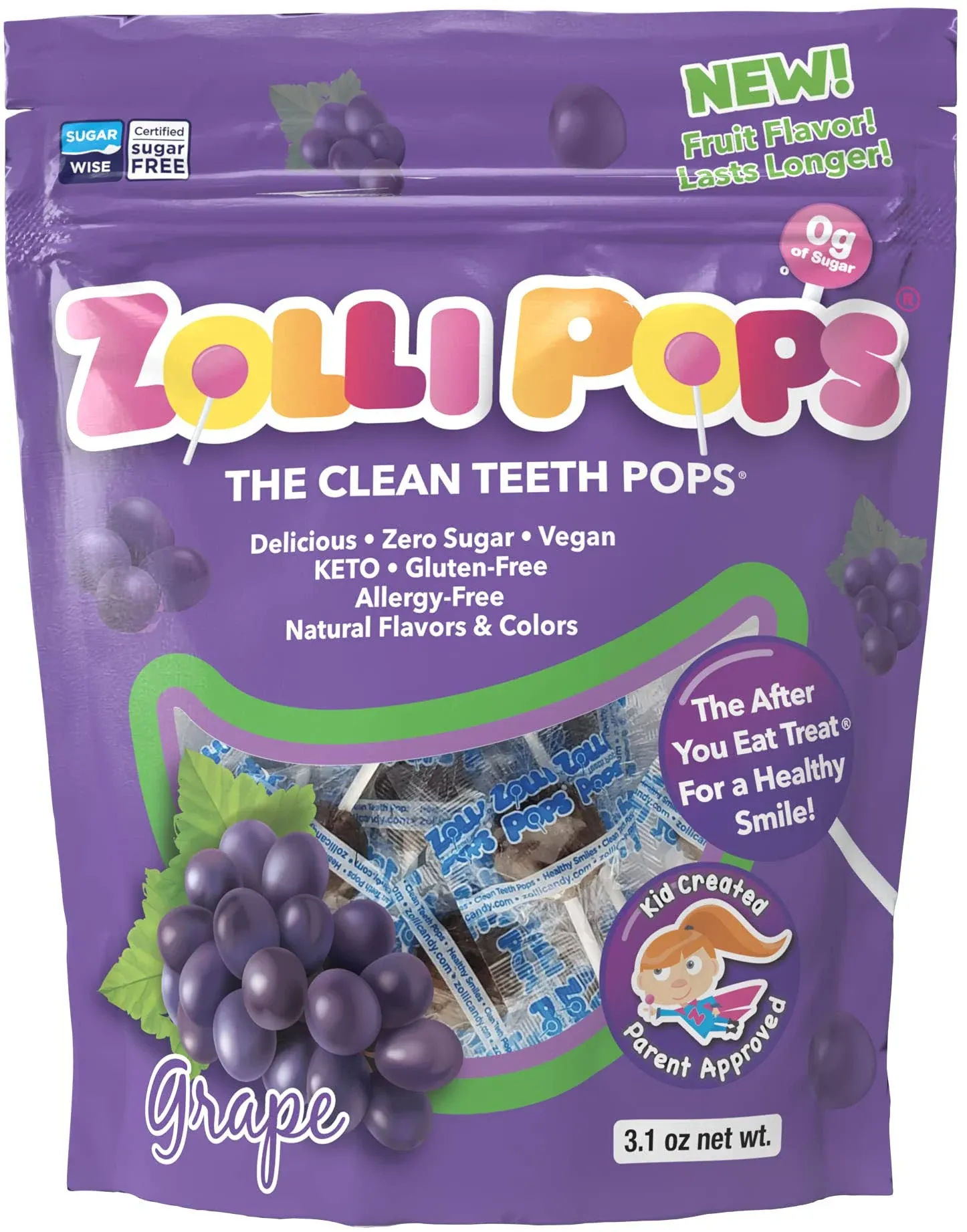 Zollipops Clean Teeth Lollipops Grape 15 Piece(s)