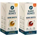 Bare Bones Bone Broth Instant Powdered Mix, Variety Pack, 8 Chicken and 8 Beef, 15g Sticks, 10g Protein, Keto & Paleo Friendly Bone Broth Packets