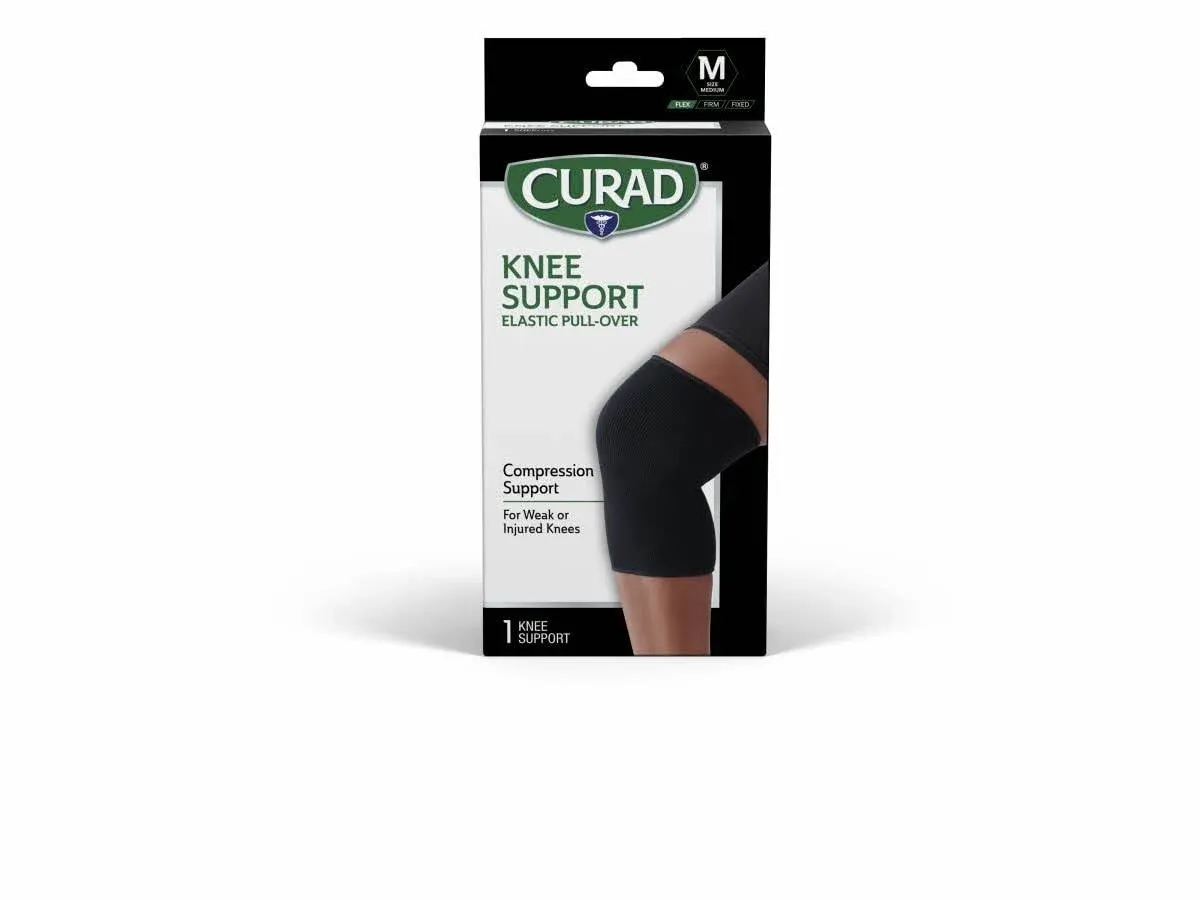 Curad Knee Support, Elastic Pull-Over, Black, Medium