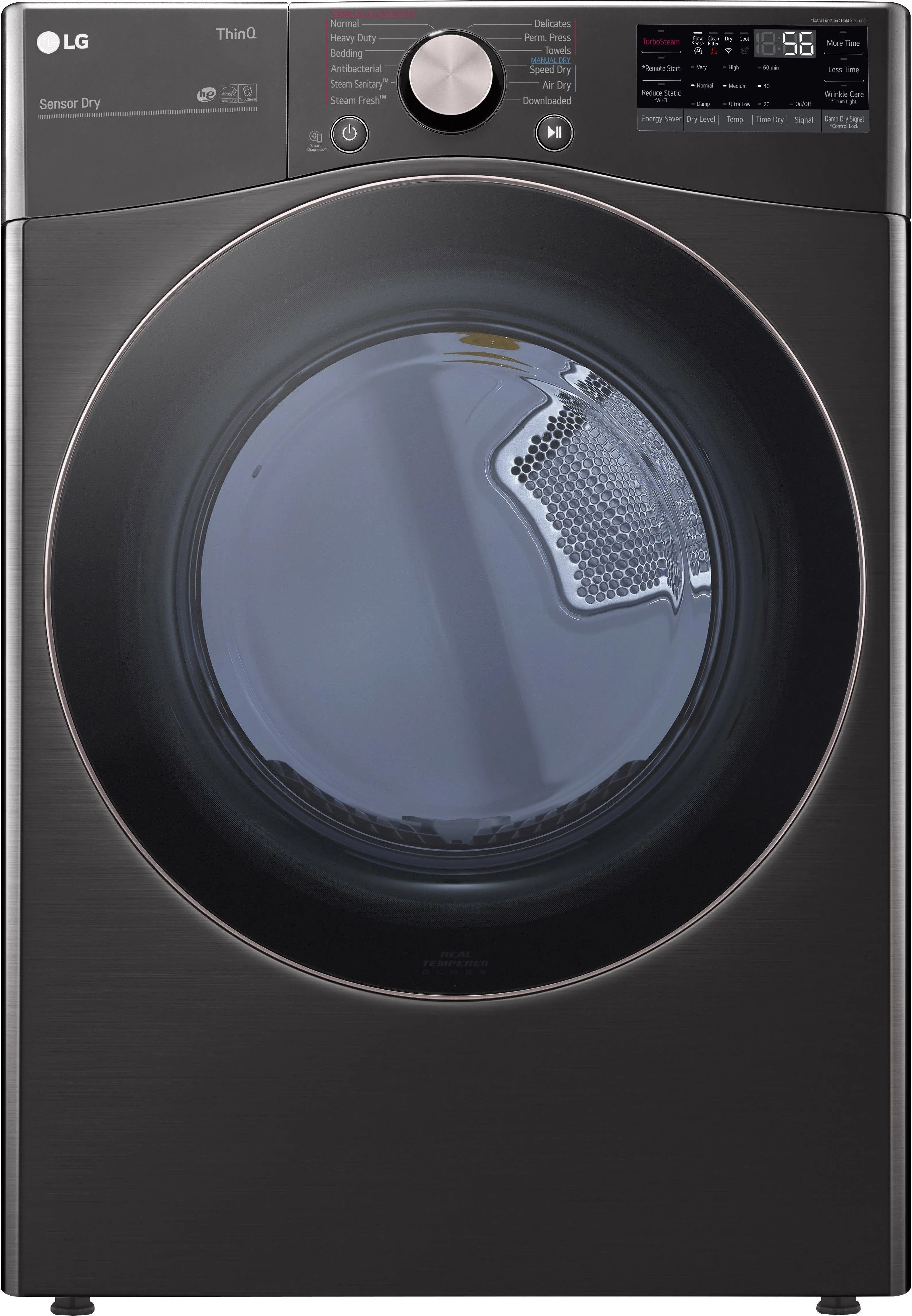 DLEX4200B LG 7.4 Cu. ft. Ultra Large Capacity Smart Wi-Fi Enabled Front Load Electric Dryer with TurboSteam - Black Steel