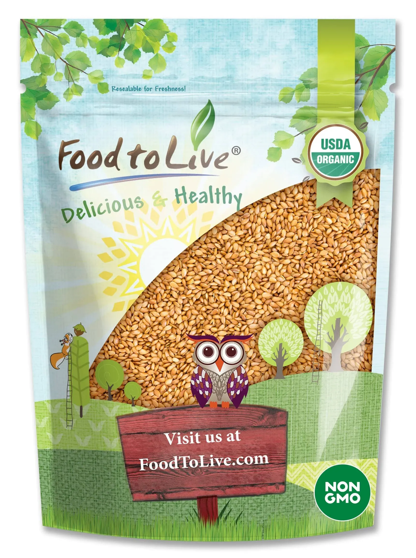 Food to Live Organic Golden Flaxseed, 1 Pound – Whole, Non-GMO, Kosher, Raw, Vegan, Bulk