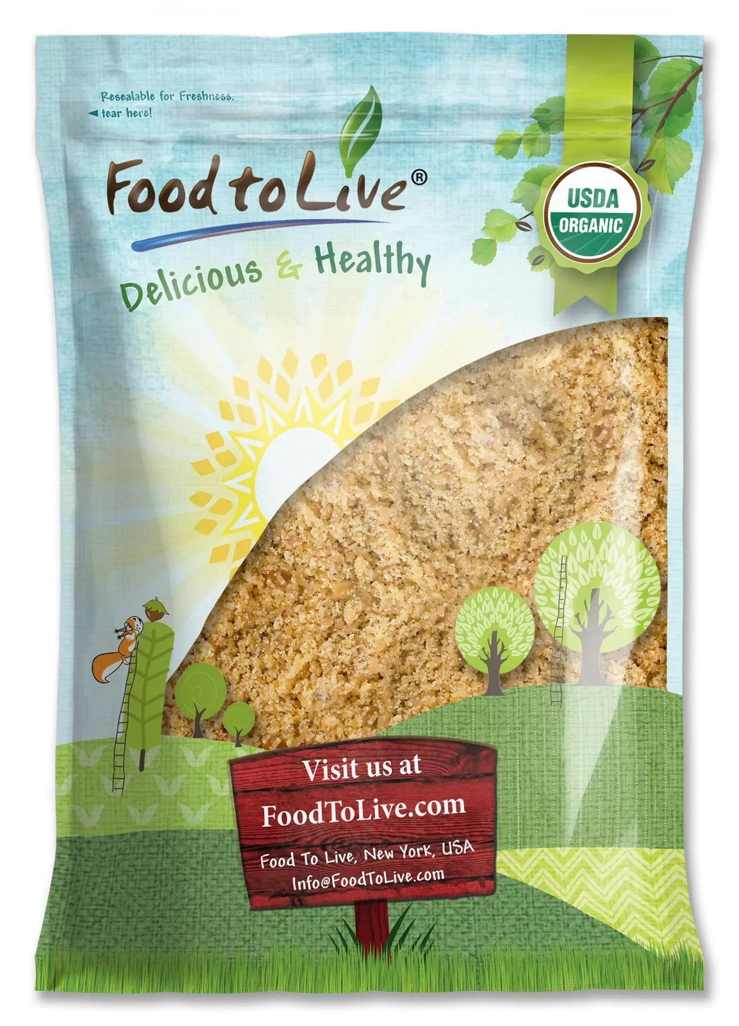 Food to Live Organic Ground Golden Flaxseed Meal Cold-Milled Raw Non-GMO Kosher