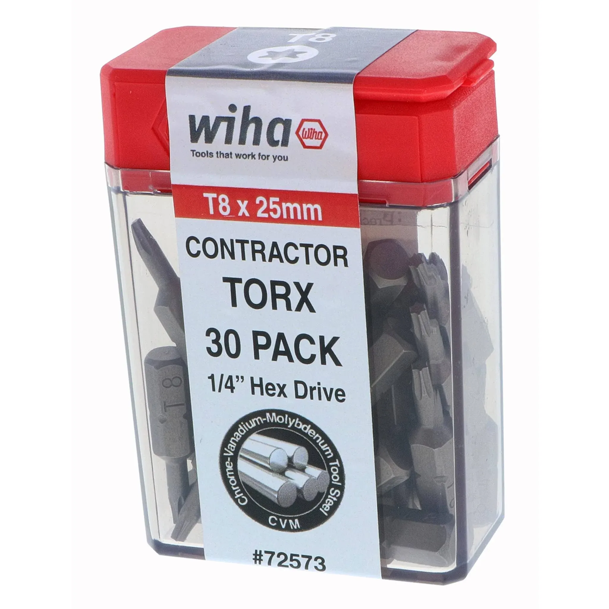 Wiha 72573 Torx® Insert Bit Contractor Set, T8 x 25mm, 30 pieces