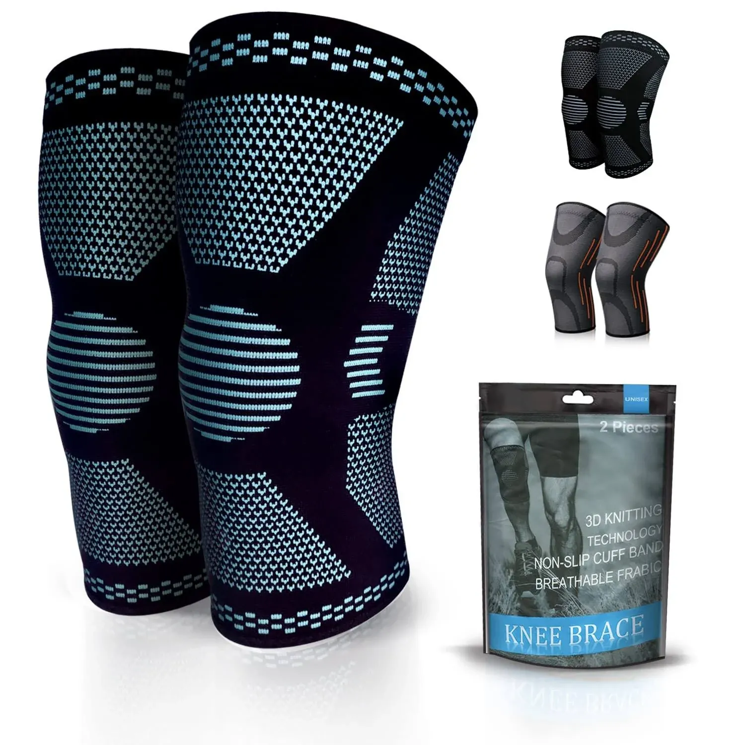 TRACE KASA 2 Pack Knee Compression Sleeve - Knee Brace for Men & Women, Knee Support for Working Out, Running, Basketball, Gym, Weightlifting, Workout, for Arthritis Joint Pain Relief, Size L