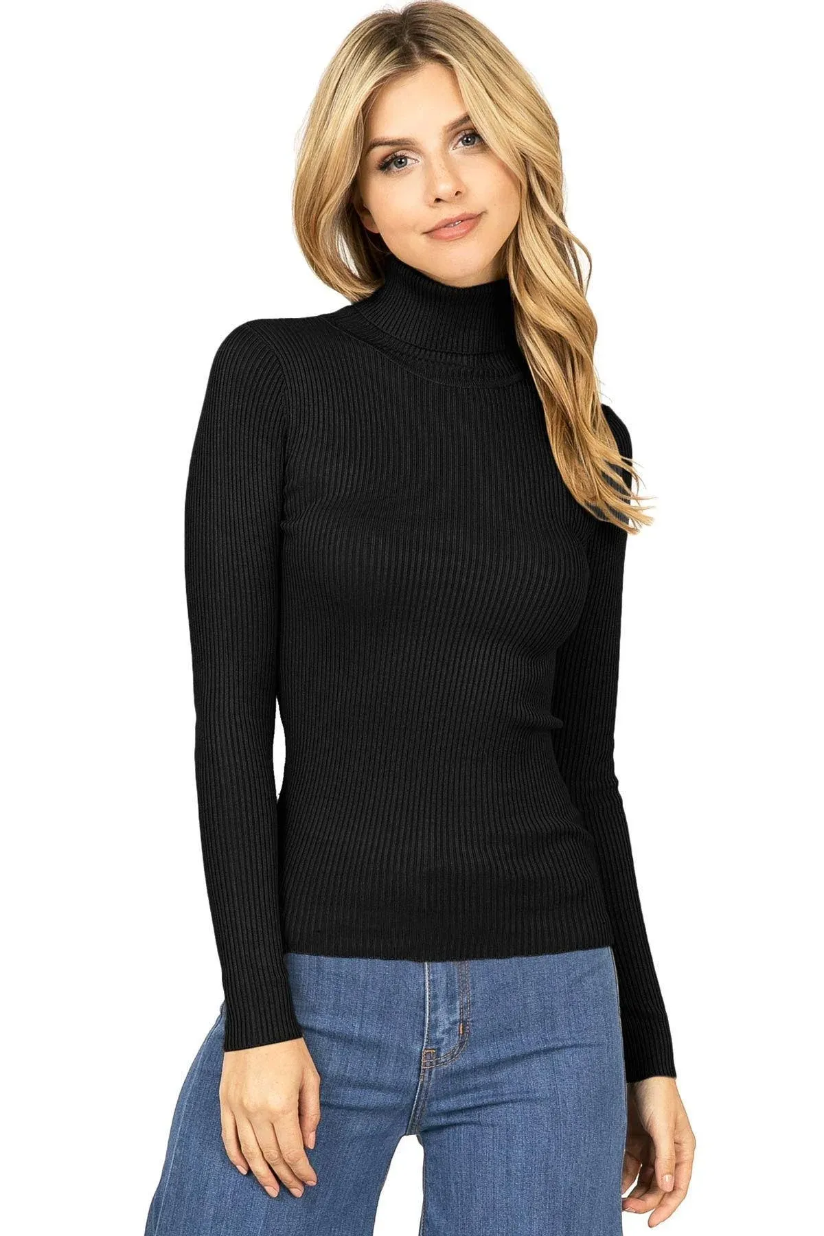 Ambiance Apparel Women's Ribbed Long Sleeve Turtleneck Top, Size: Small, Black