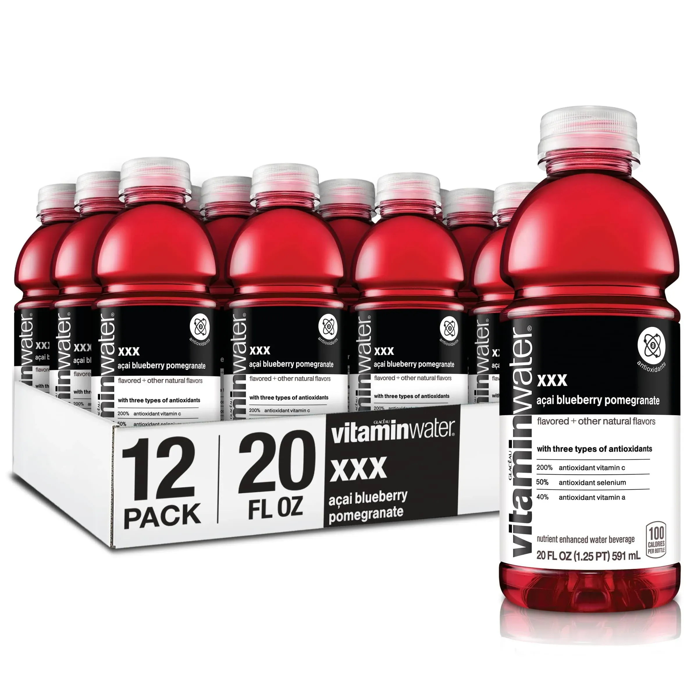 Vitamin Water, Electrolyte Enhanced Water Acai-Blueberry-Pomegranate (XXX) - 20 Fl Oz Bottles - (12 Pack) Packaged By Gsuila