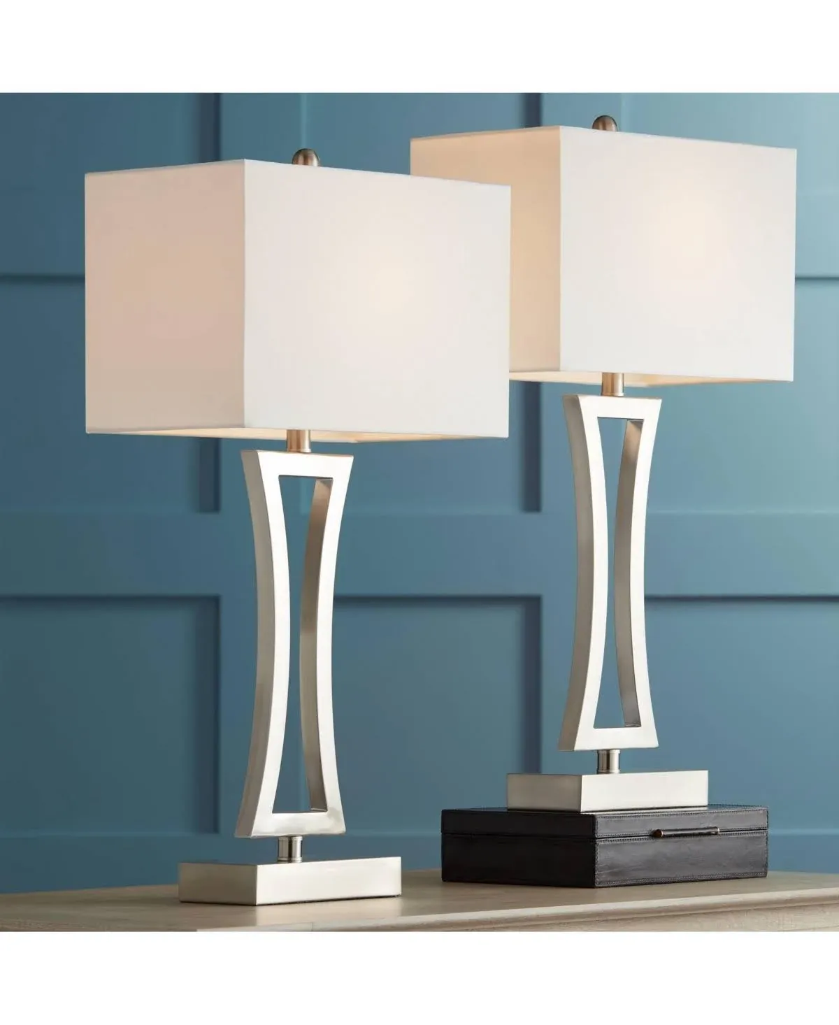 360 Lighting Roxie Modern Table Lamps 31 inch Tall Set of 2 Brushed Nickel Metal ...