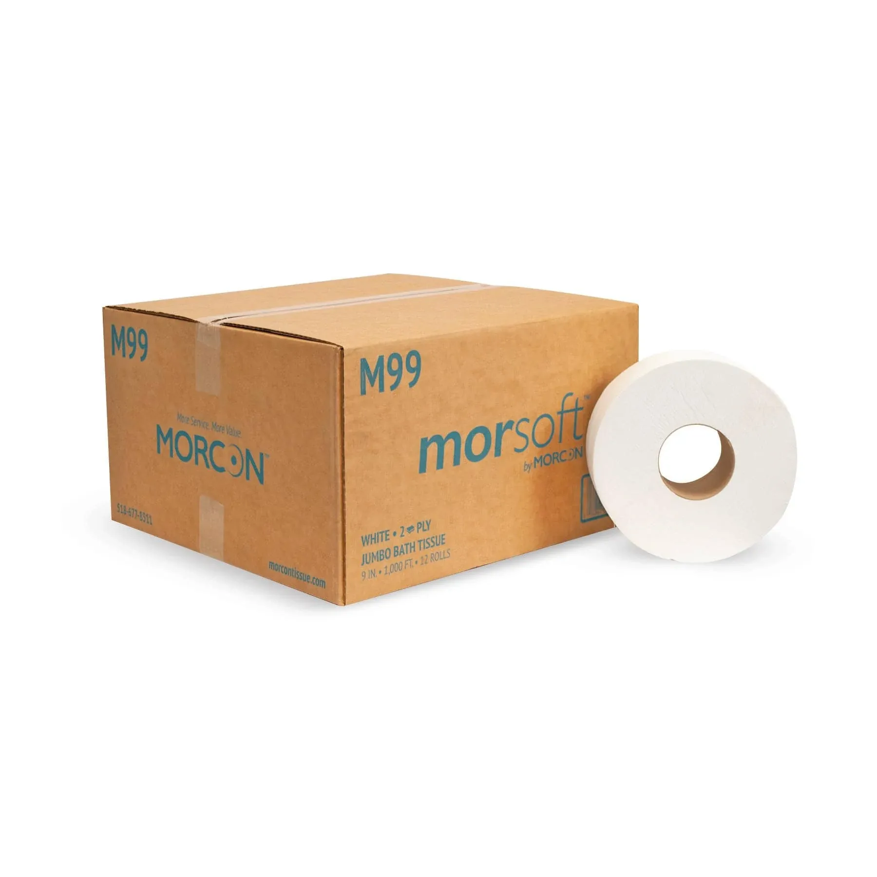 Morcon Tissue Jumbo Bath Tissue, Septic Safe, 2-Ply, White, 1000 ft, 12-carton