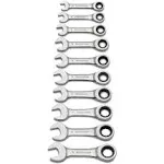 10 Pc 12 Point Stubby Ratcheting Combination Metric Wrench Set