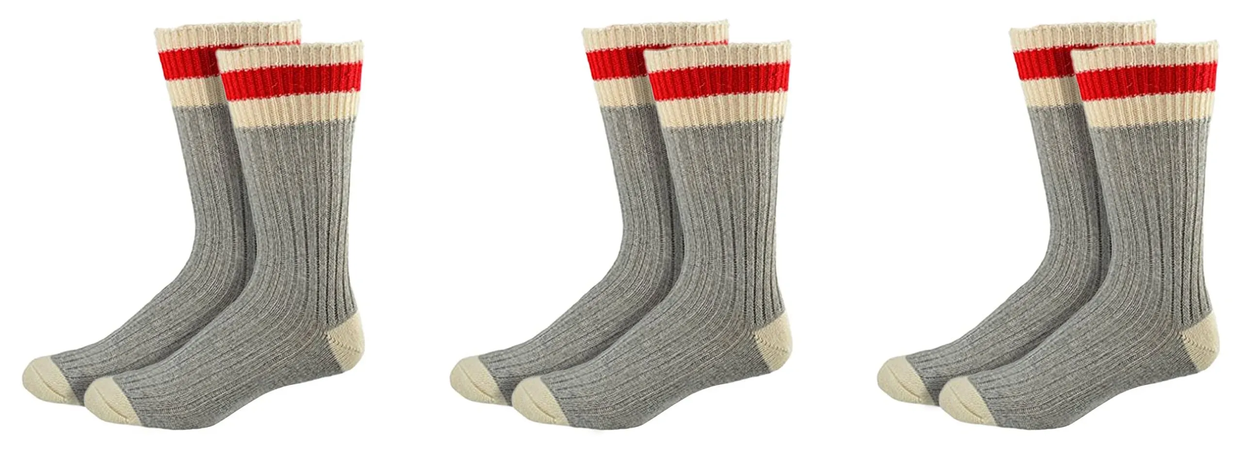 Men's Striped Wool Work Boot Socks - Mid-weight, Moisture-Wicking & Breathable for Outdoor Activities - 3 Pairs