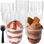 12oz Disposable Plastic Cups with Dome Lids (No Hole),50 pack Dessert Cups for Plastic Fruit, Ice Cream Cake and Mini Snack Bowls…