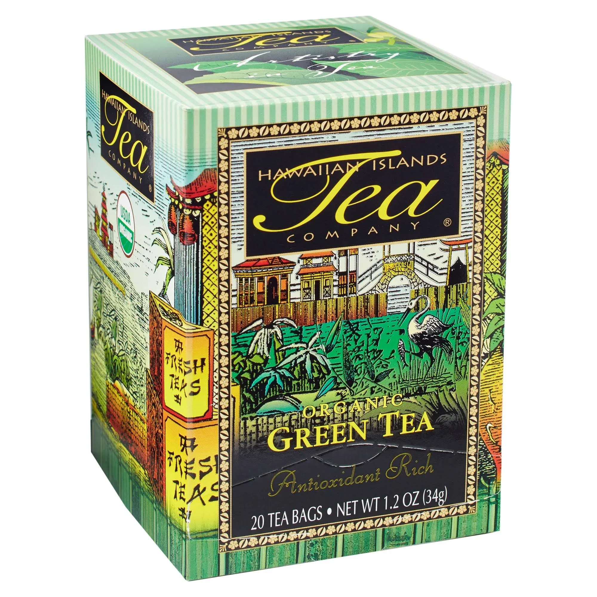 Hawaiian Islands Tea Company Organic Green Tea, All Natural - 20 Teabags (1 Box)