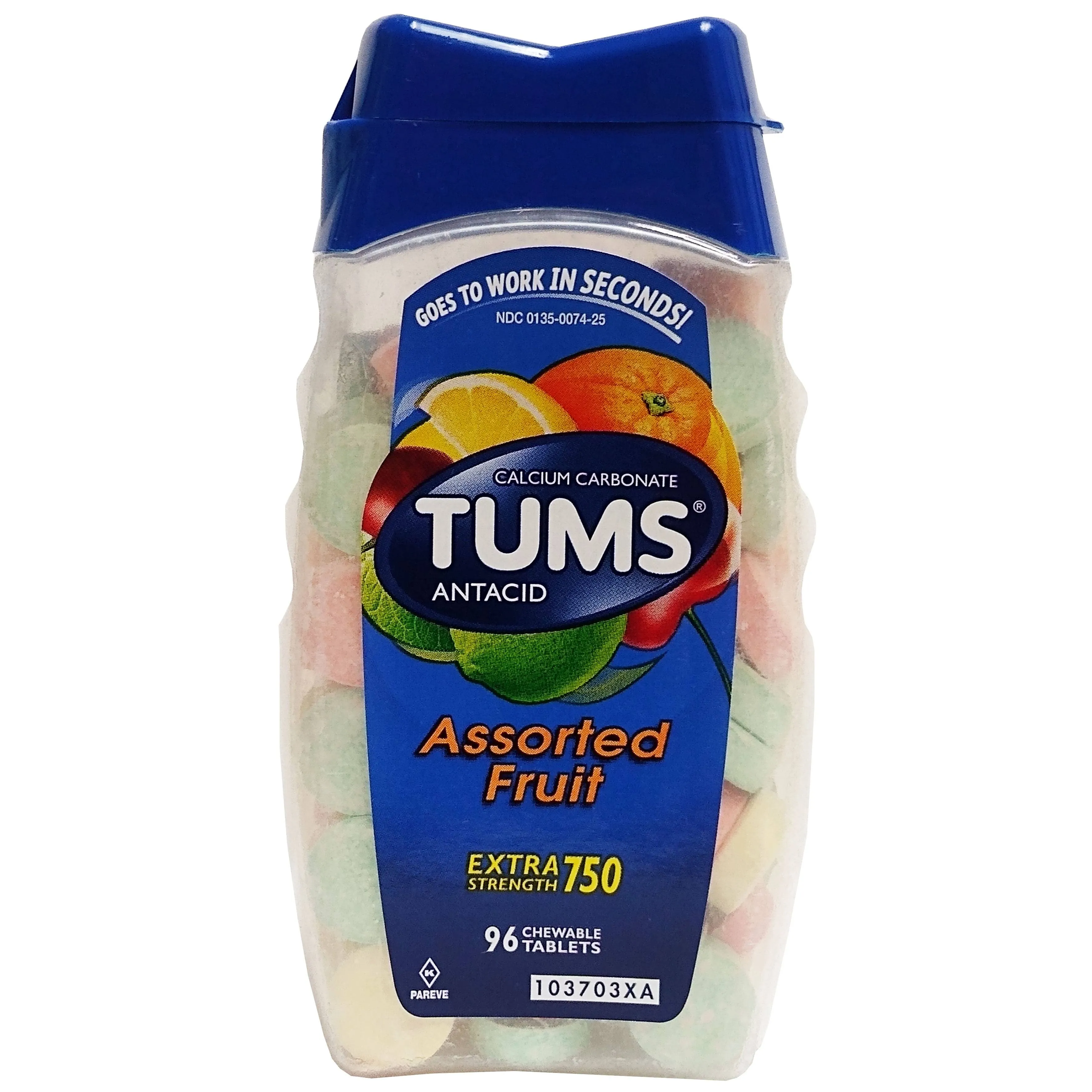 Tums Antacid Chewable Tablets for Heartburn Relief, Extra Strength, Assorted Fruit - 96 ct