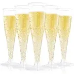 FOCUSLINE 100 Pack Plastic Champagne Flutes, 4.5 oz Gold Rim Glasses, Disposable Clear Toasting Glasses Recyclable Cups for Wedding Party