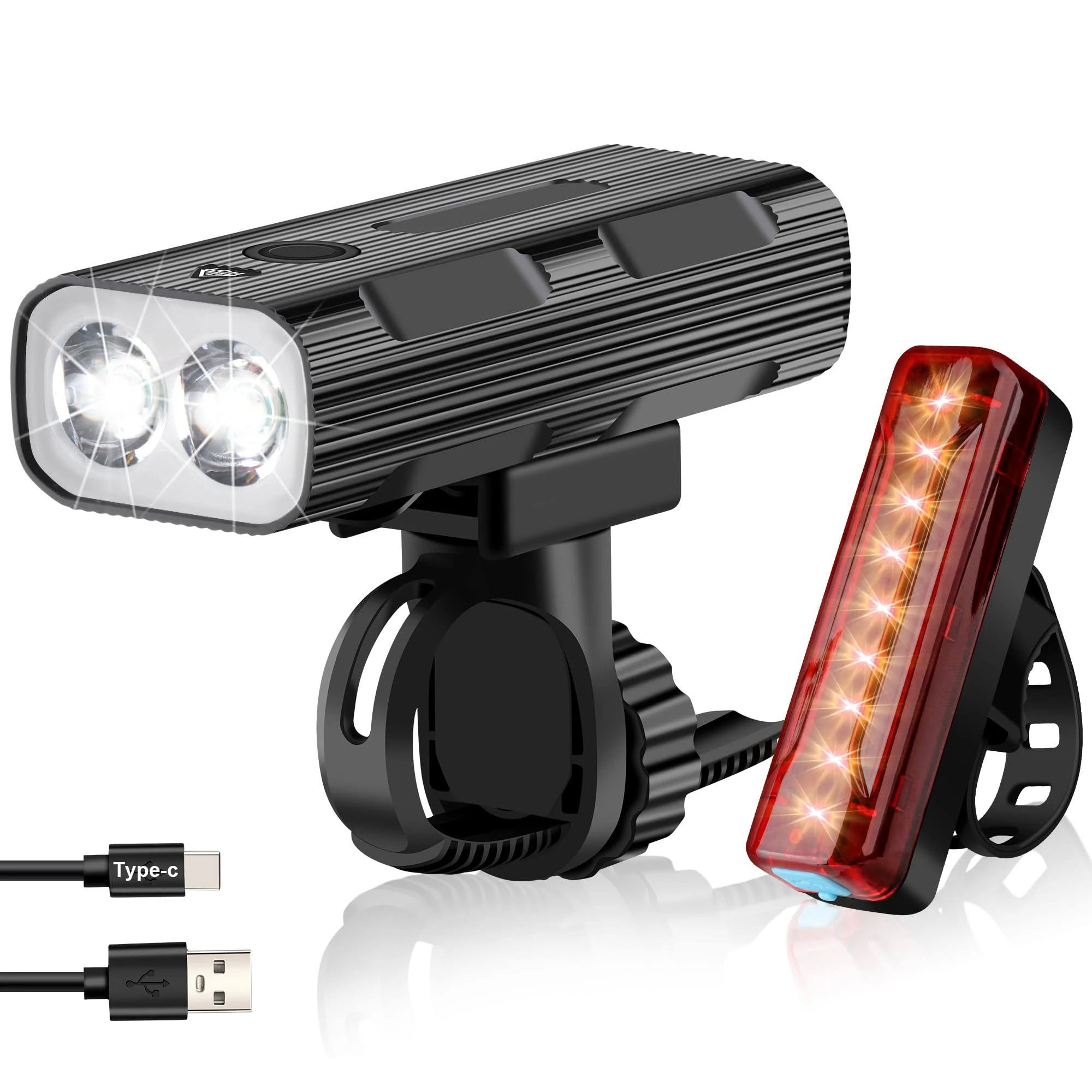 Bike Lights Front and Back, Rechargeable LED Bicycle Light Set for Night Riding, 5+5 Lighting Modes, IPX5 Waterproof, USB Type-C Bike Headlight, 1500 Lumens | 3000 Lumens