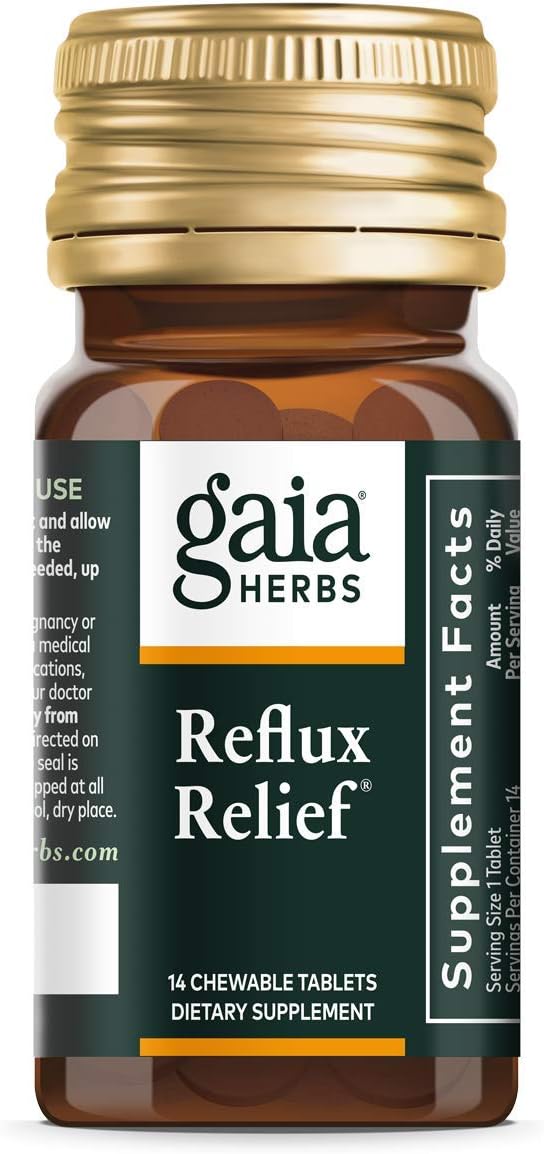 Gaia Herbs Reflux Relief - with Marshmallow Root, Chamomile, Aloe, Licorice, and High Mallow - Helps with Occasional Heartburn and Relieve Indigestion - 45 Chewable Tablets (45-Day Supply)