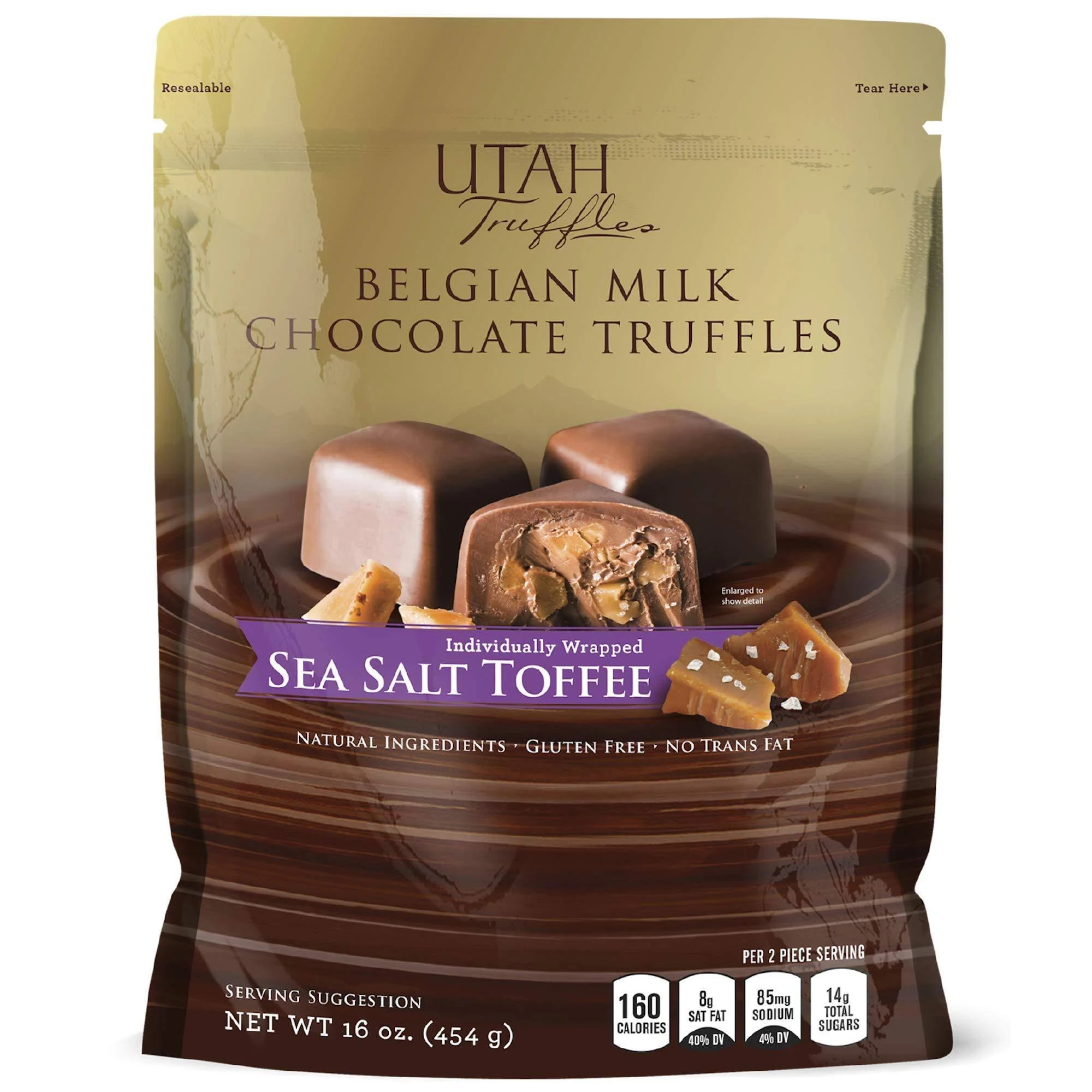 Utah Truffles Belgian Milk Chocolate Toffee Individually Wrapped Pouch Naturally Gluten Free