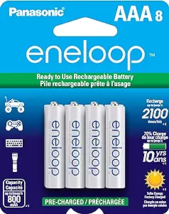 Eneloop Panasonic BK-4MCCA8BA AAA 2100 Cycle Ni-MH Pre-Charged Rechargeable Batteries, 8-Battery Pack