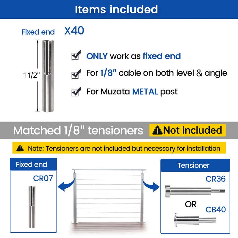 Muzata 40 Pack 1/8" Invisible Cable Railing Kit Terminal Cable Railing Toggle Anchor Angle Cable Railing Kit Adjustable T316 Stainless Steel Hardware for Metal Post Stair Deck One Post Corner CR07