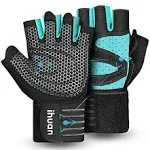 ihuan Ventilated Weight Lifting Gym Workout Gloves with Wrist Wrap Support for Men & Women, Full Palm Protection, for Weightlift