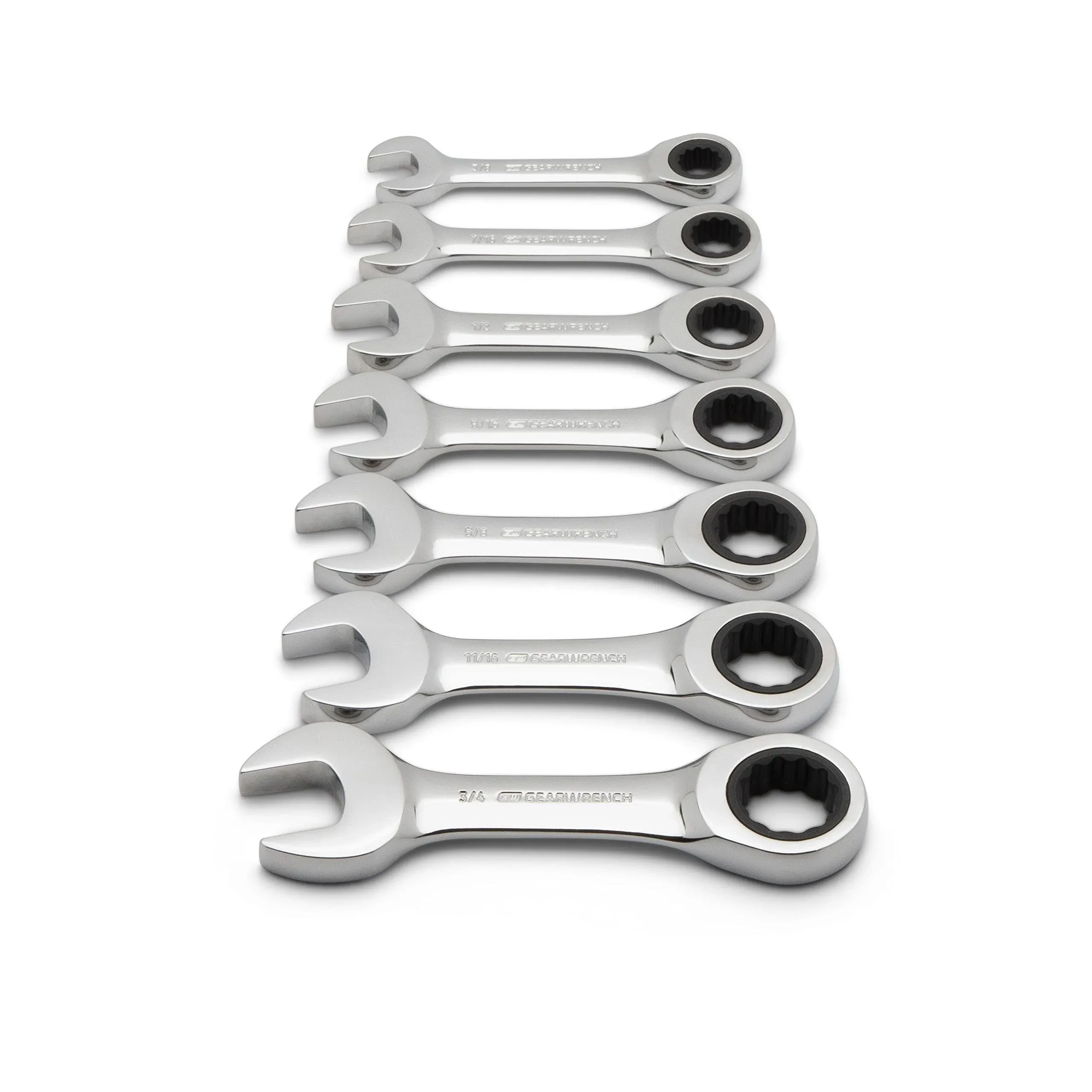 GEARWRENCH 7 Pc. 12 Pt. Stubby Ratcheting Combination Wrench Set, SAE - 9507D