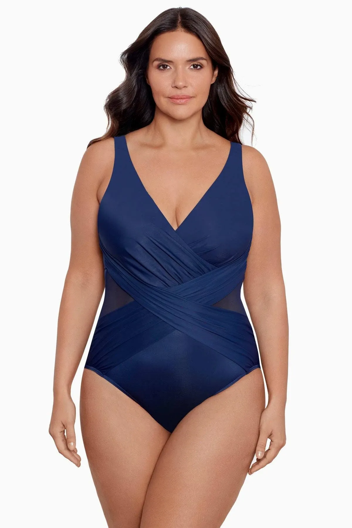 Miraclesuit Women's Plus Size Swimwear Illusionists Crossover Soft Cup Tummy Control One Piece Swimsuit