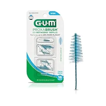 GUM Proxabrush Go-Betweens Refills - Wide - Compatible with GUM Permanent Handle - Reusable Interdental Brushes - Soft Bristled Dental Picks, 16ct (6pk)