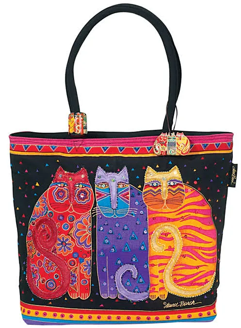 Feline Friends Laurel Burch Large Canvas Square Purse Handbag Tote Bag