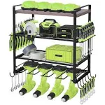 Power Tool Organizer Drill Holder Wall Mount, 3 Layers Garage Tool Organizers for Workshop, Heavy Duty Metal Tool Storage Organization with 16 hooks Screwdriver Holder Plier Holder