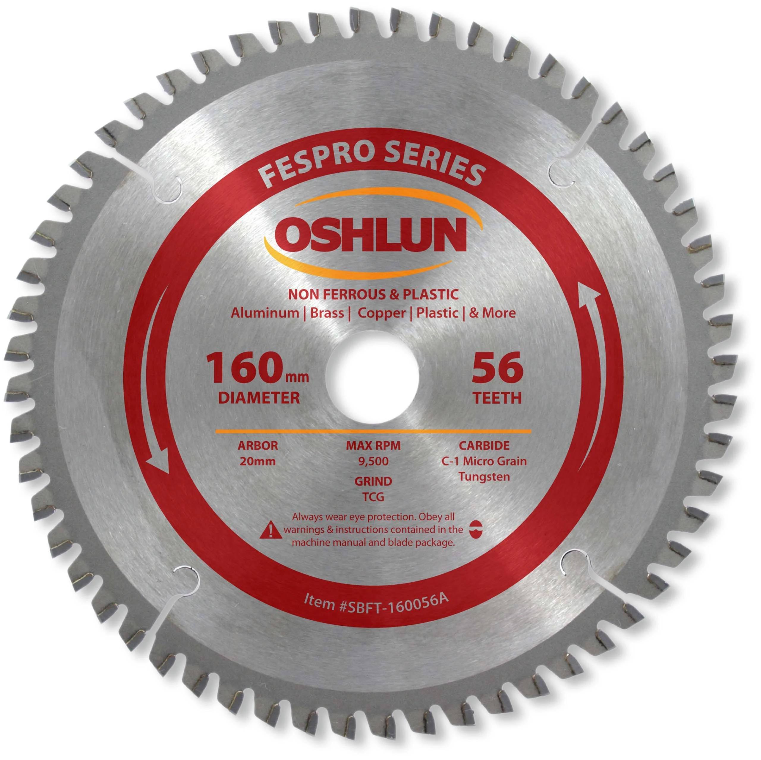 Oshlun SBFT-160056A 160mm 56 Tooth FesPro Non Ferrous TCG Saw Blade with 20mm Arbor for Festool TS 55 EQ, DeWalt DWS520, and Makita SP6000K