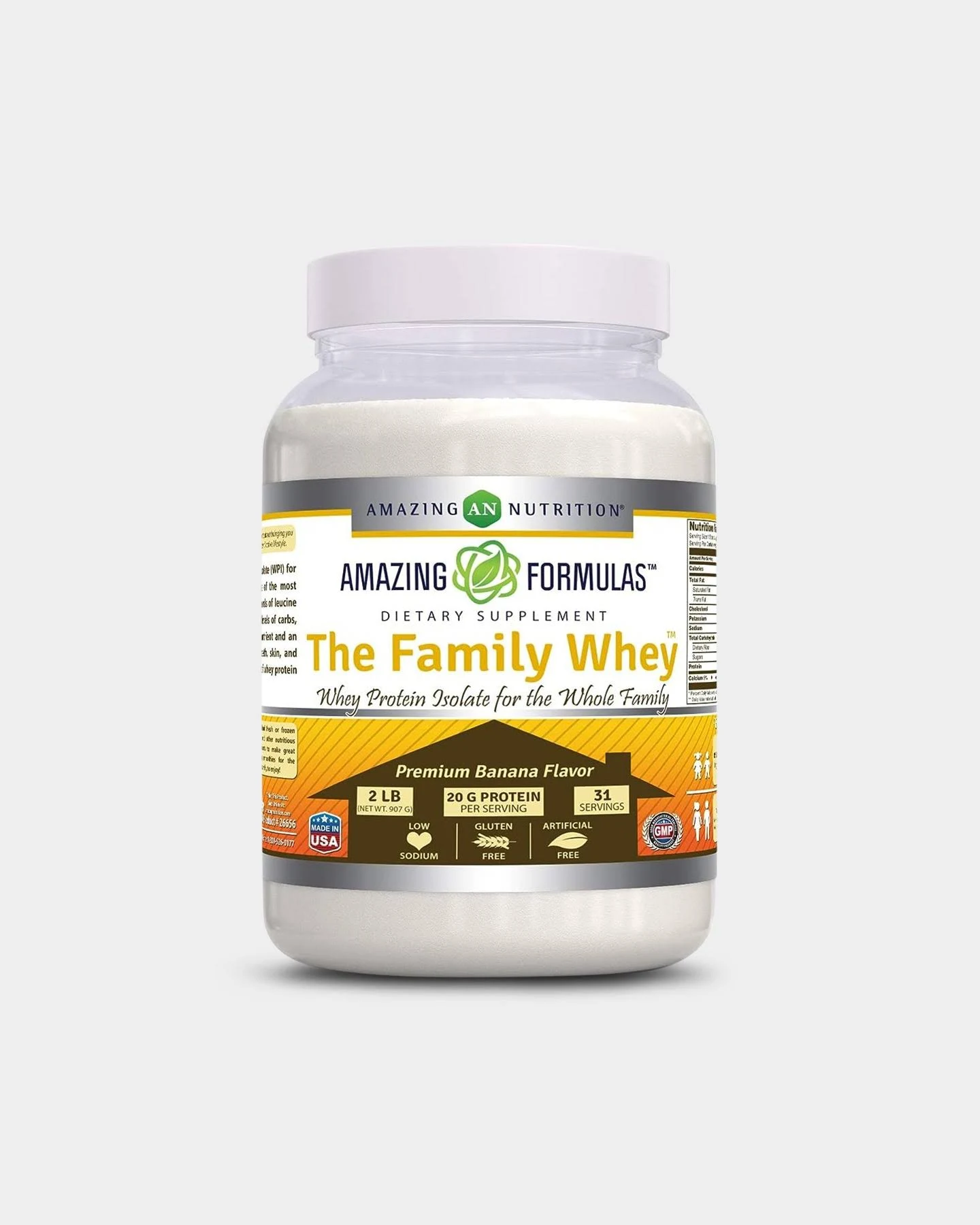 Amazing Formulas The Family Whey Protein Isolate Banana Flavor 2 lbs