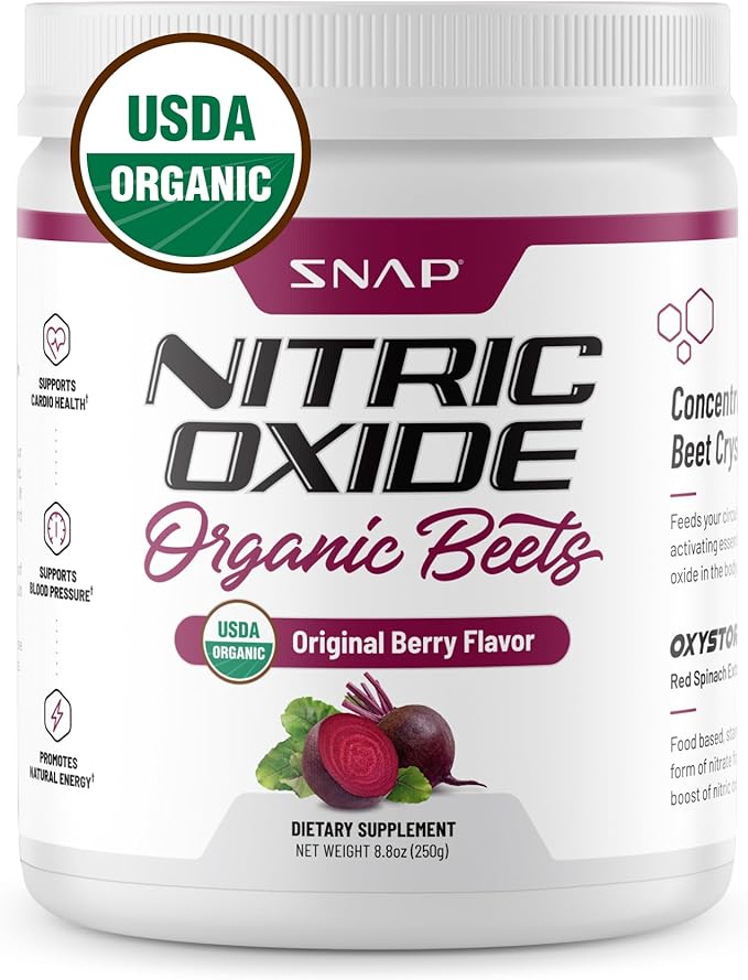 Snap Supplements USDA Organic Beet Root Powder, 3-in-1 Nitric Oxide Supplement, Support Healthy Blood Pressure and Blood Circulation, 250g (Mixed Berry)