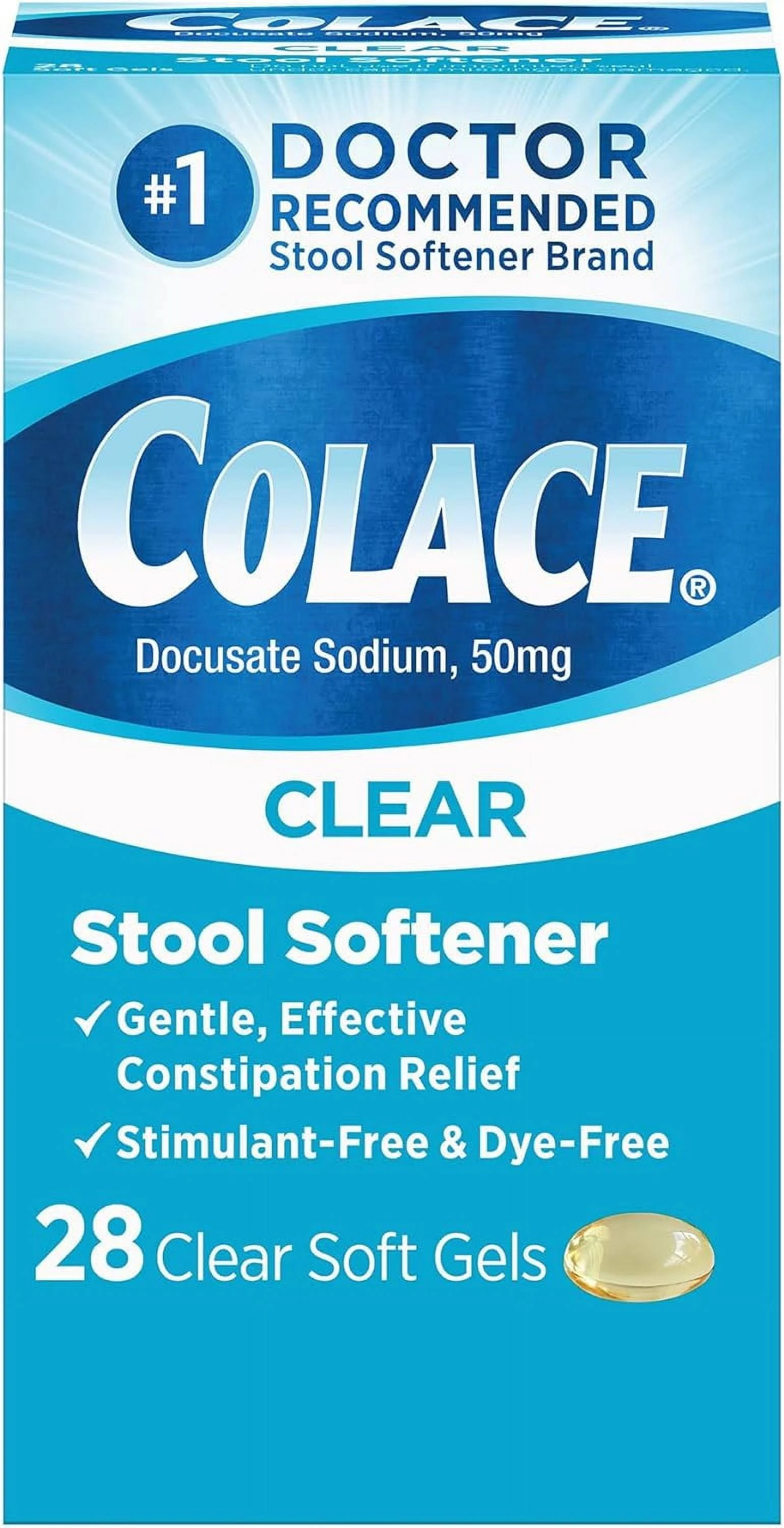 Colace Stool Softener, 50 mg, Clear Soft Gels - 28 soft gels