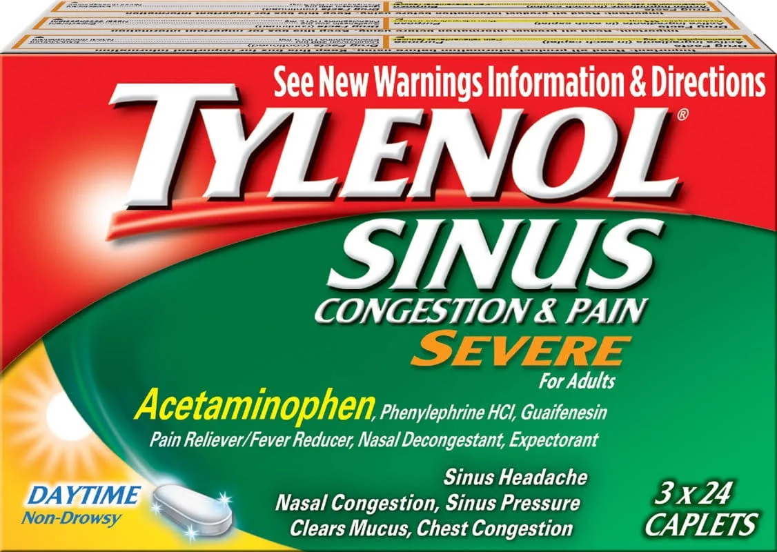 Tylenol Sinus Congestion & Pain, Severe Caplets Daytime Non-Drowsy, 24 ea (Pack of 3)