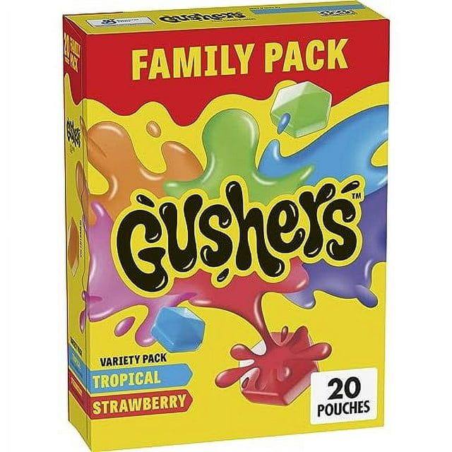 Fruit Gushers Fruit Snacks, Strawberry Splash, Tropical, Variety Pack, Family Pack - 20 pack, 0.8 oz pouches