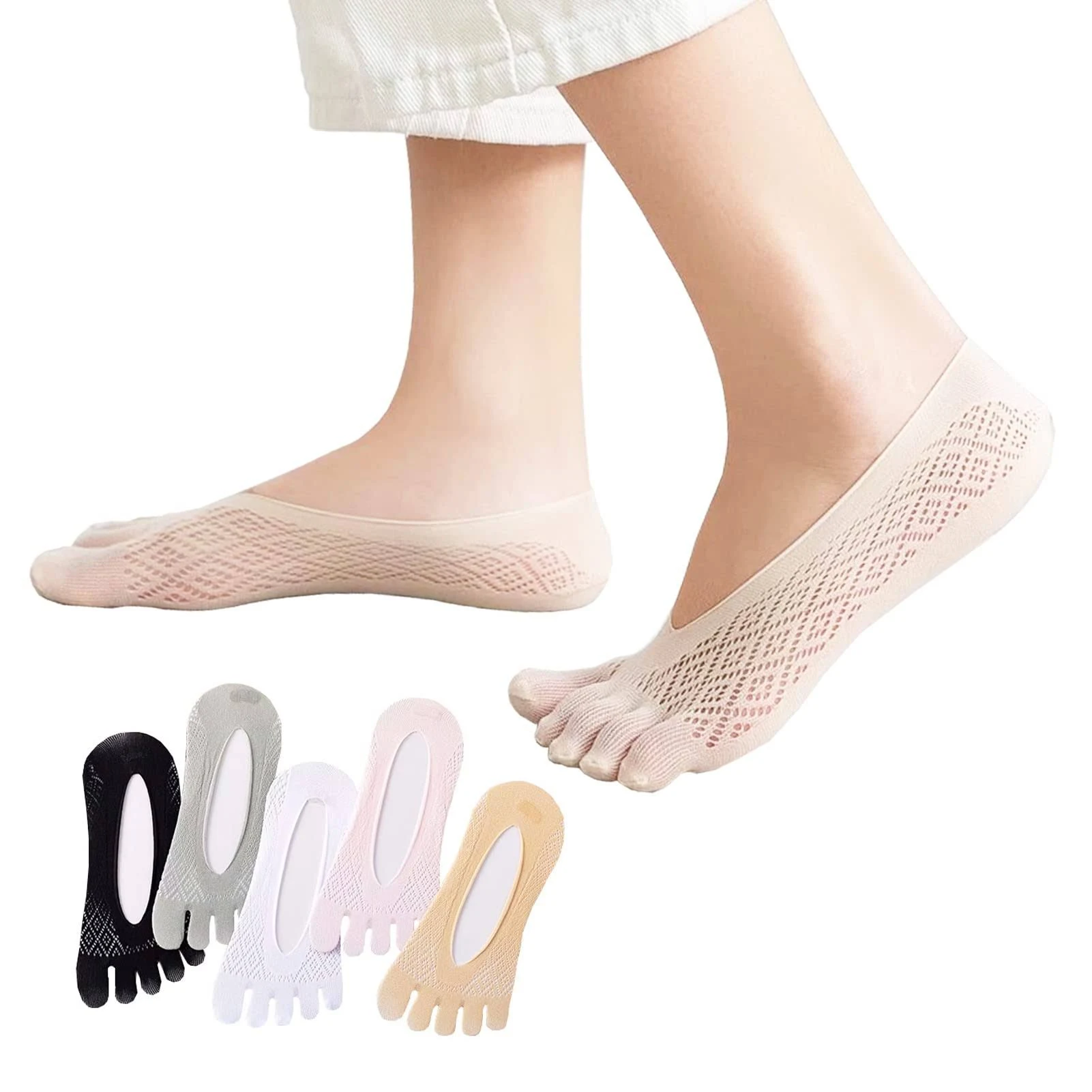 5 Pairs Sock Align Toe Socks for Bunion, Orthopedic Compression Toe Sock Women, No Show Low Cut Five Finger Socks (Toe Socks-A)