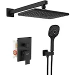 BWE Single-Handle 2-Spray Rain Shower Head System Shower Faucet and Handheld Shower Kit in Black