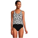 Lands' End Women's Long Torso Chlorine Resistant V-Neck One Piece Fauxkini Swimsuit Faux Tankini Top - X-Small - Blackberry Geo Mix