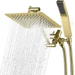 G-Promise All Metal 8" Dual Square Shower Head Combo | Rain Shower Head | Handheld Shower Wand | Adjustable Arm | Smooth 3-Way Diverter | 71" Extra