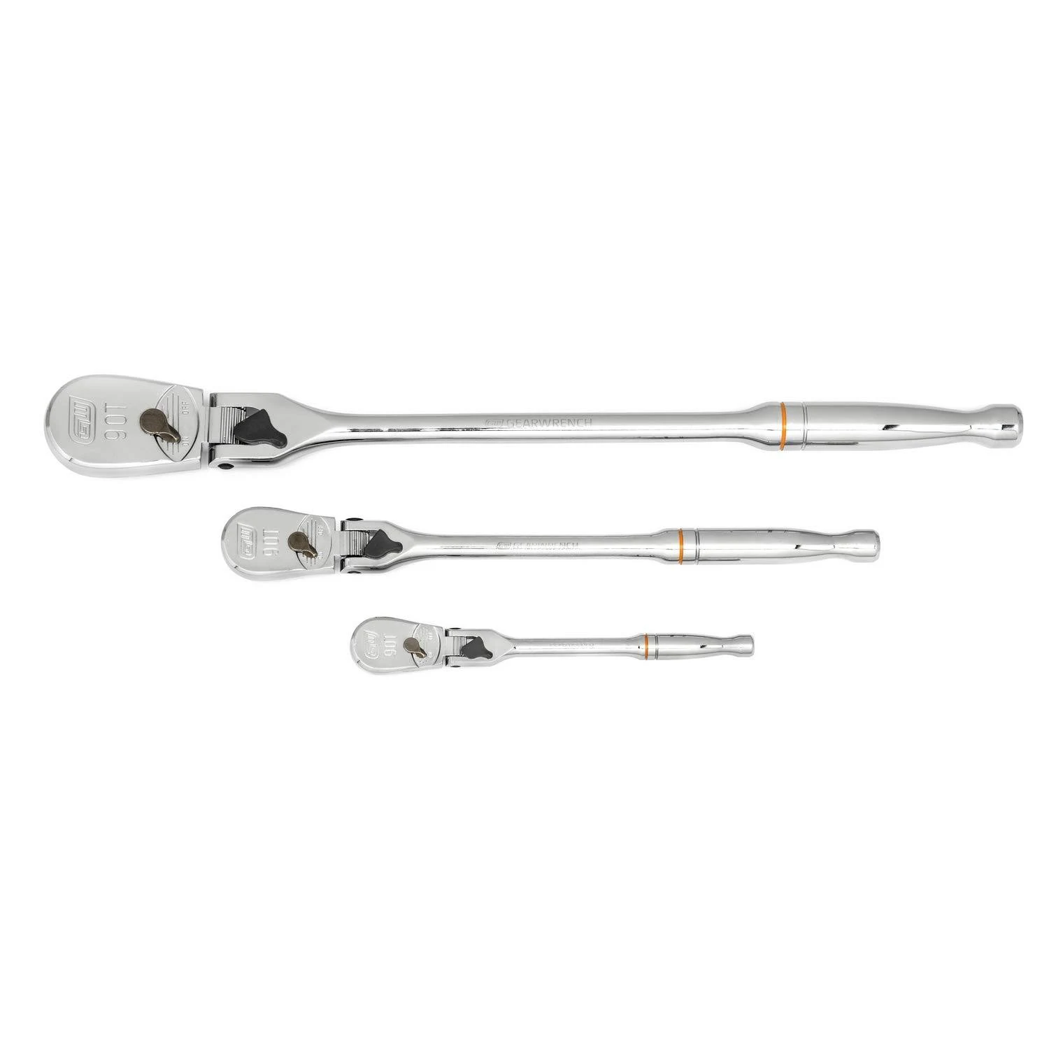 GearWrench 81276T 3 Pc. 1/4", 3/8" & 1/2" Drive 90-Tooth Locking Flex Head Teardrop Ratchet Set