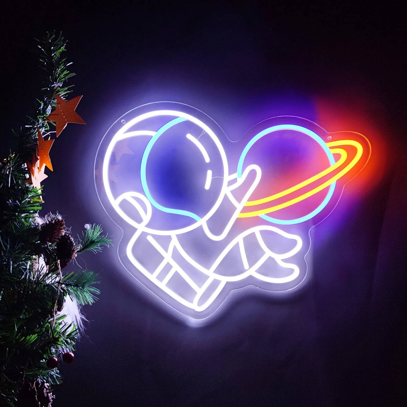 Astronaut Neon Sign Dimmable Cool LED Astronaut Holding Planet Neon Lights Signs, Big Astronaut Sign Light Space Man for Bedroom Aesthetic Teen Boy Kid Room Game Room Christmas Birthday Party Wall