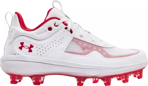 Under Armour Womens Glyde MT TPU Softball Cleats WHITE | RED SZ 11