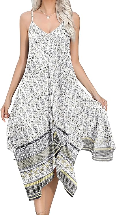 Chigant Women's 2024 Summer Dress Casual Boho Sundress Spaghetti Strap Swimwear Cover Up Beach Flowy Midi Vacation Dresses