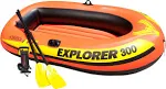 INTEX Explorer Inflatable Boat Series: Dual Air Chambers – Welded Oar Locks – Grab Handles – Bow Rope – Sporty Design