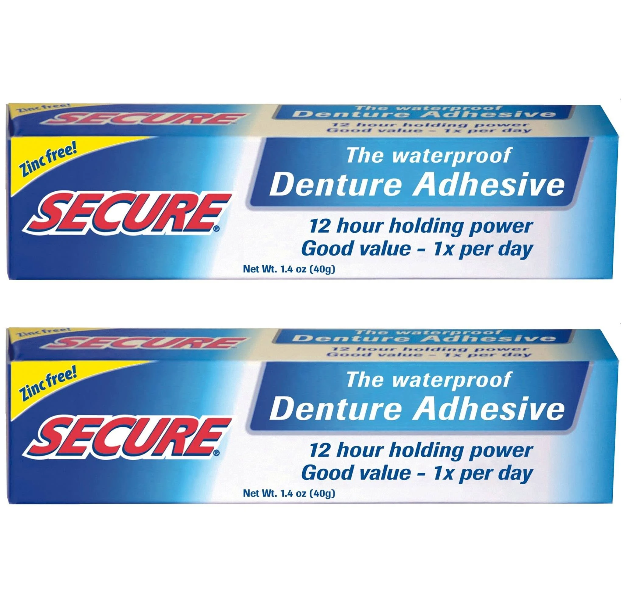 Secure Denture Waterproof Adhesive 1.40 oz (Pack of 2)