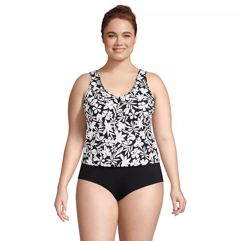 Plus Size Lands' End Chlorine Resistant V-Neck One-Piece Fauxkini Swimsuit